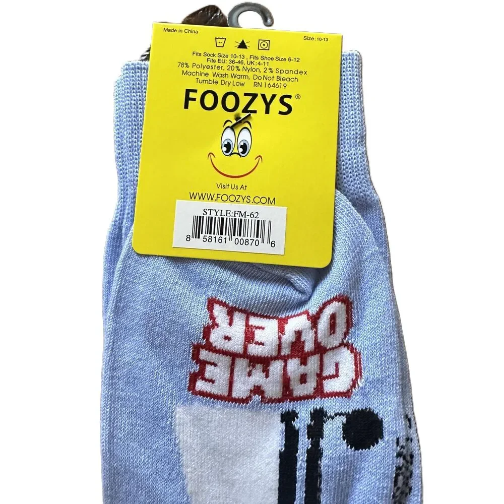 NWT Foozys Blue Graphic Funny Game Over Crew Length Socks Size Men’s One Size